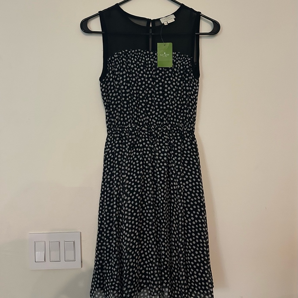 NWT Kate Spade Spot Chiffon Dress Black & Cream Size xxs - Picture 2 of 8